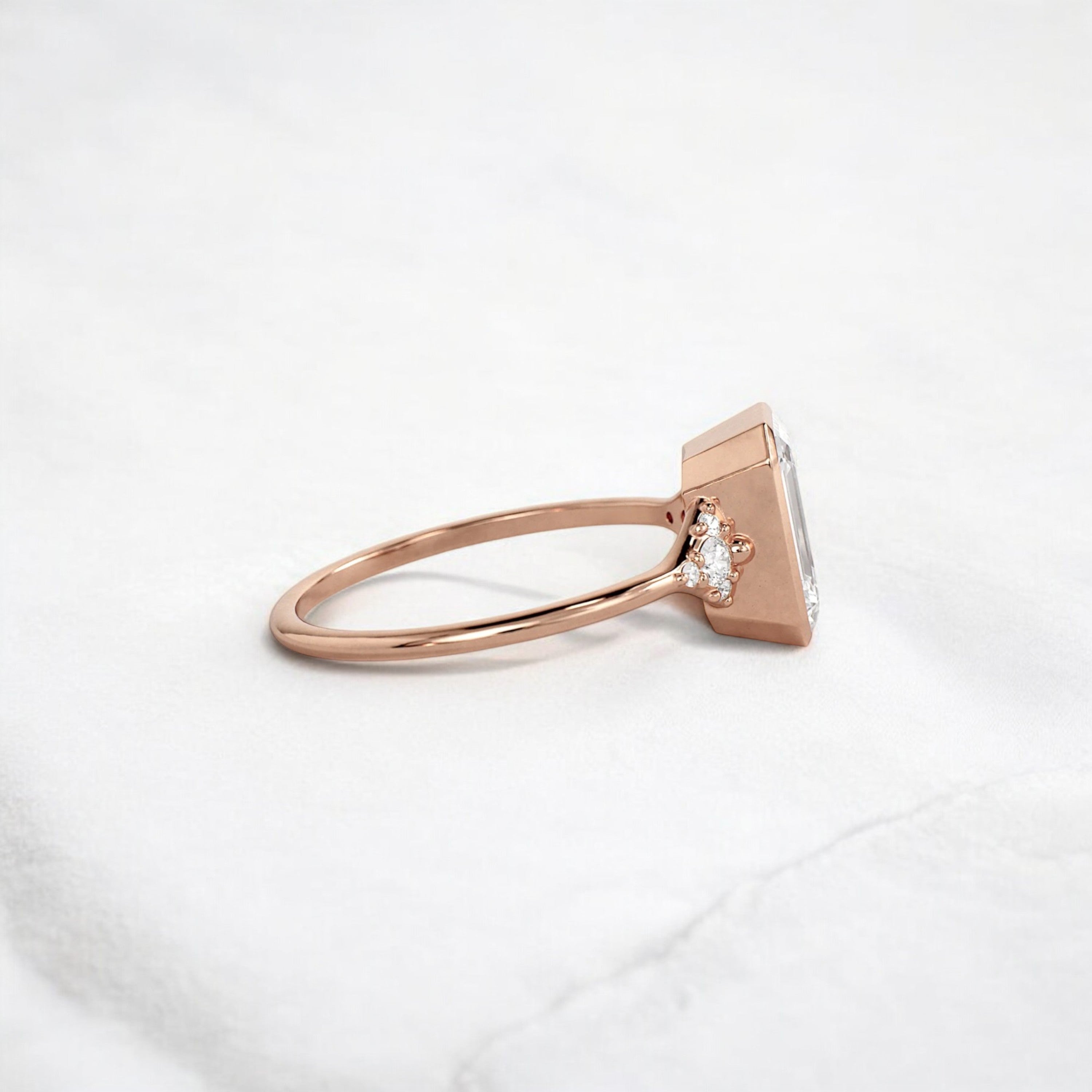 Luxury bezel handmade Cluster emerald cut engagement ring