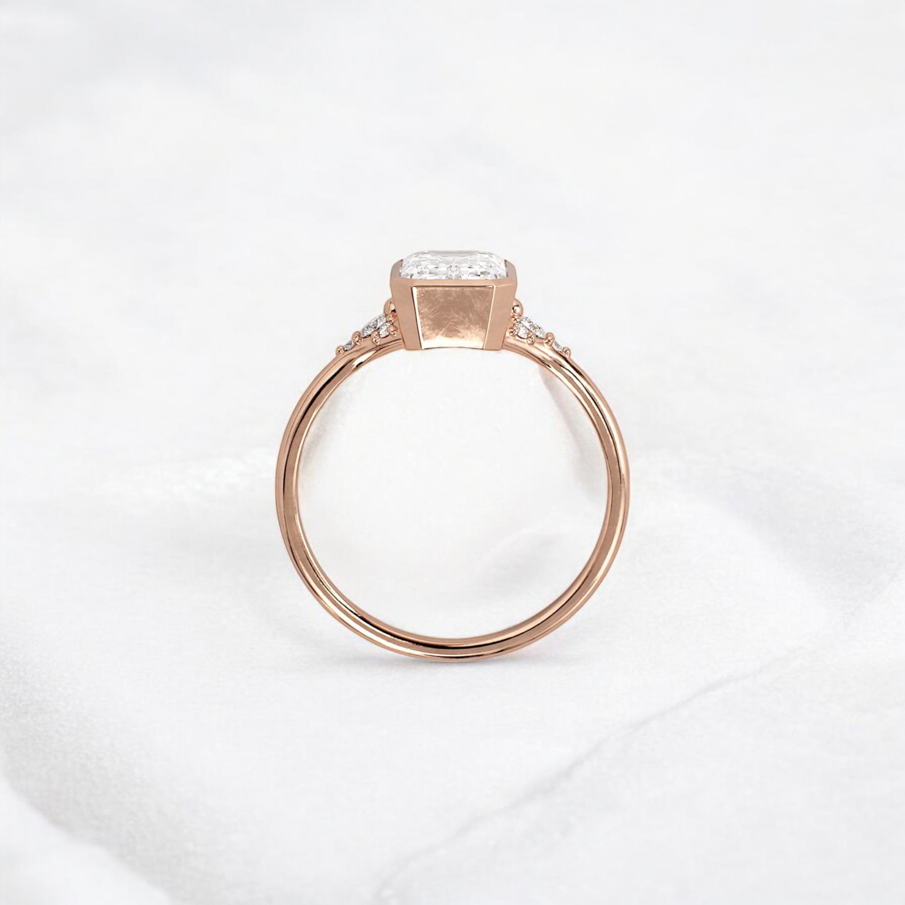 Luxury bezel handmade Cluster emerald cut engagement ring