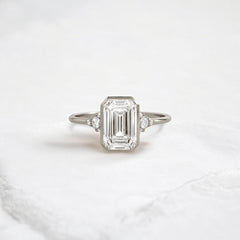 Luxury bezel handmade Cluster emerald cut engagement ring