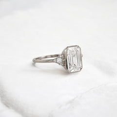 Luxury bezel handmade Cluster emerald cut engagement ring