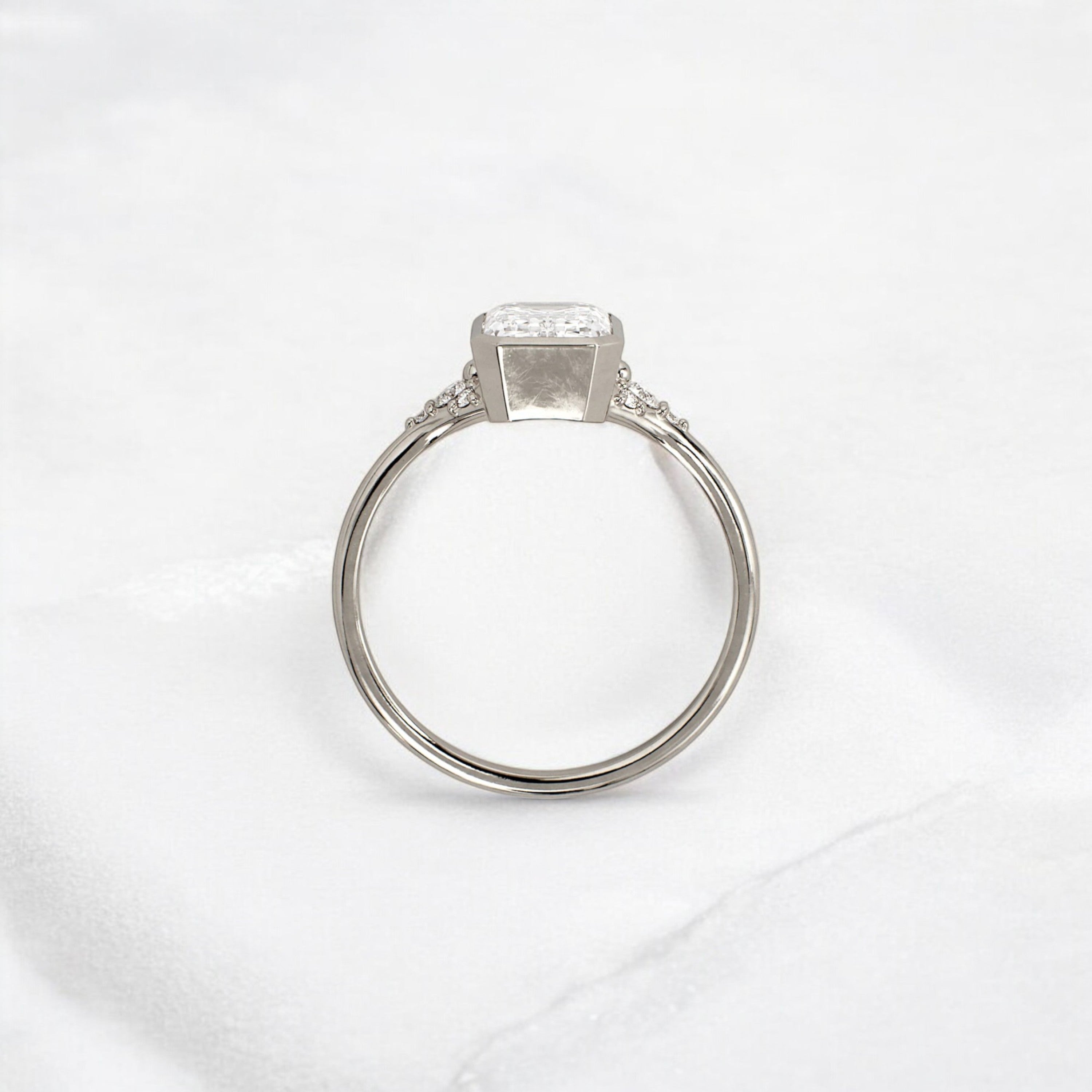 Luxury bezel handmade Cluster emerald cut engagement ring