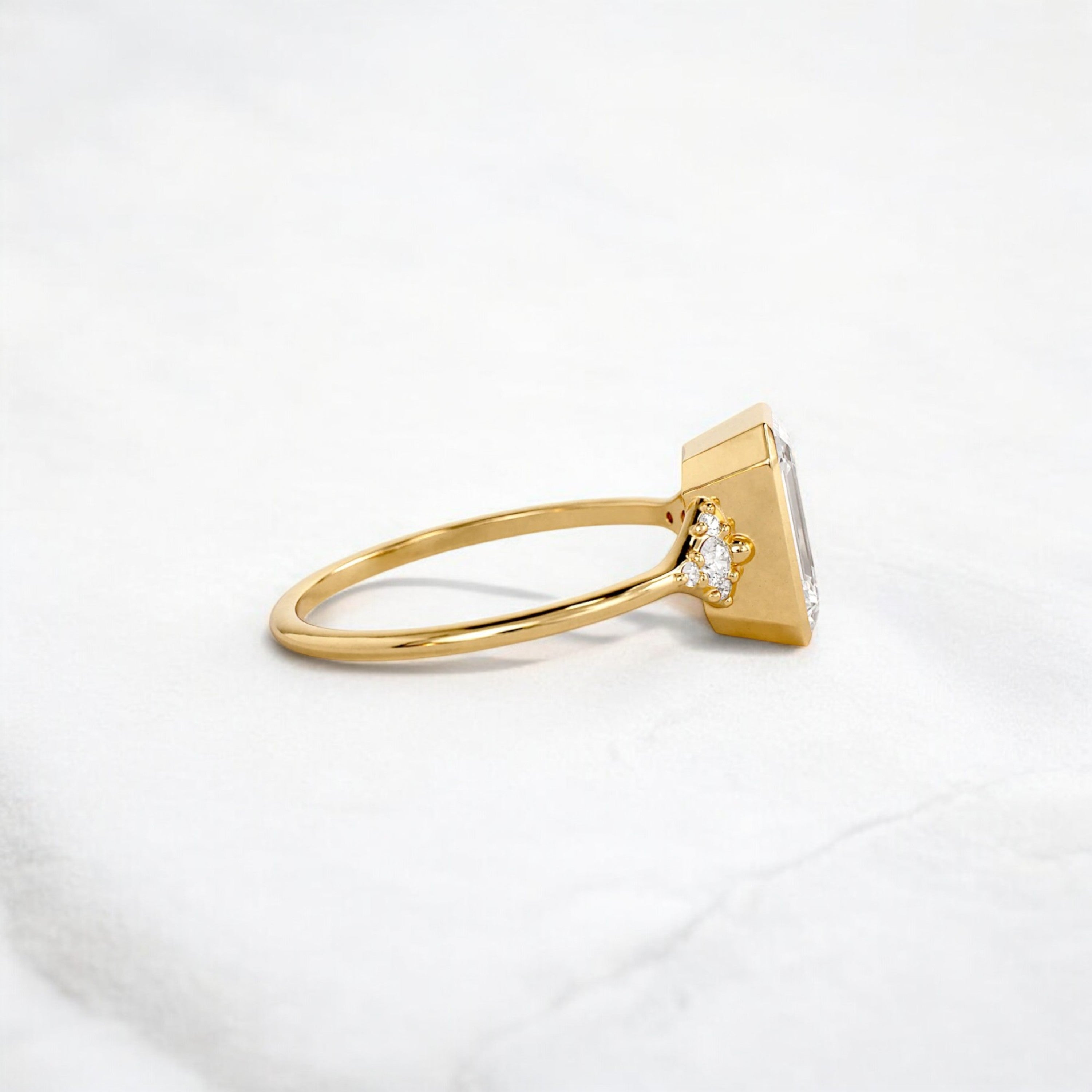 Luxury bezel handmade Cluster emerald cut engagement ring