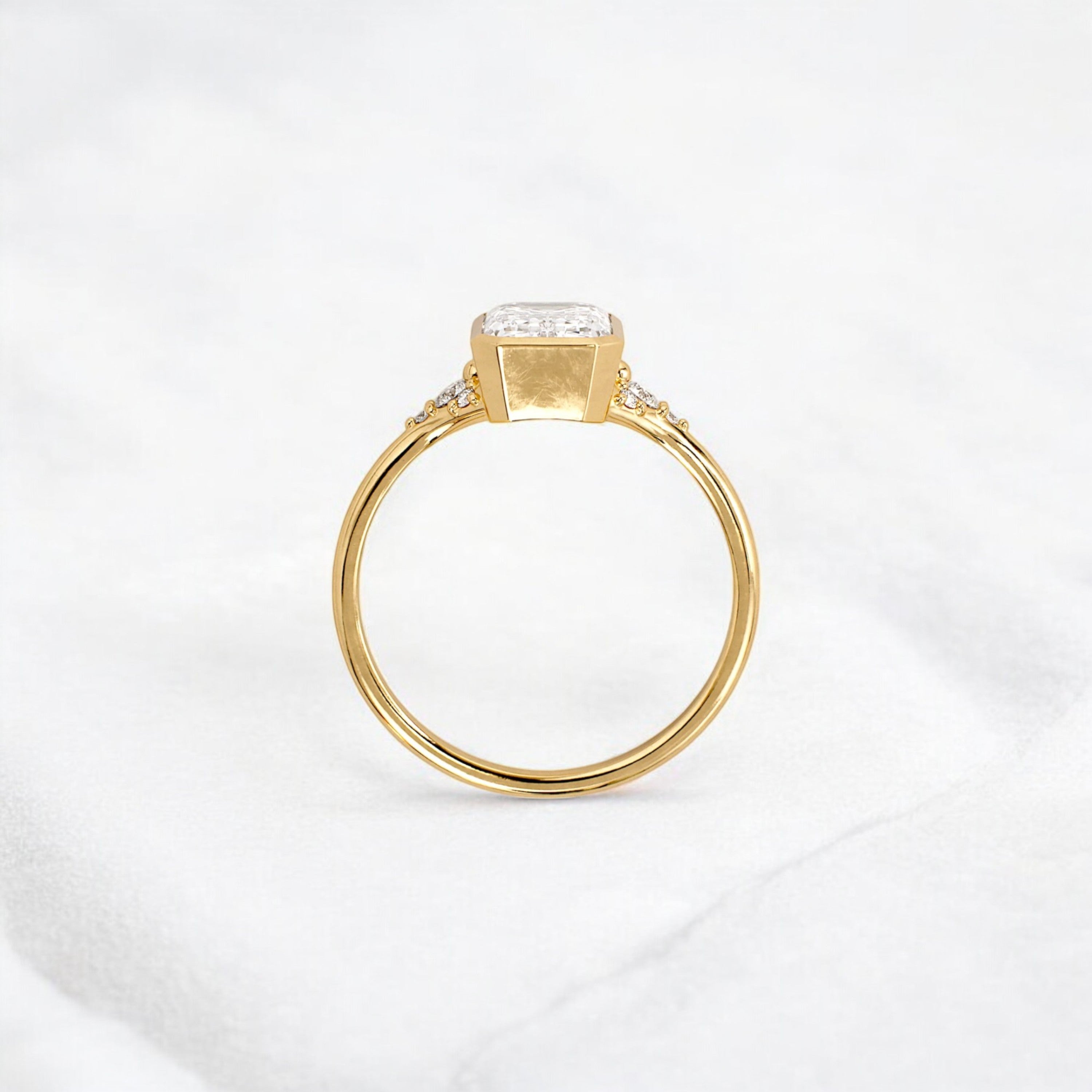 Luxury bezel handmade Cluster emerald cut engagement ring