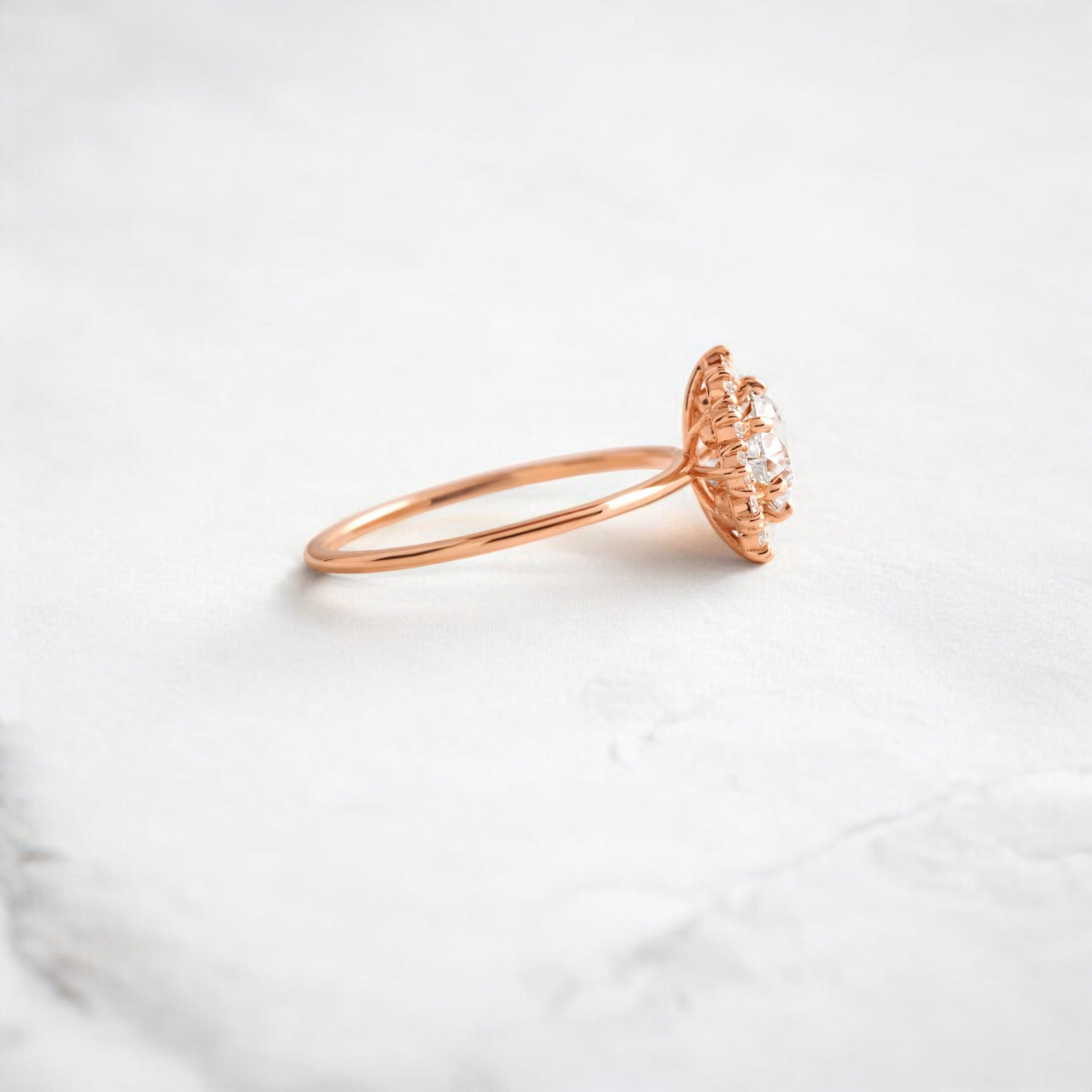 handmade-round-cut-1-ct-moissanite-sunflower-halo-engagement-ring-rose-gold-gemfora