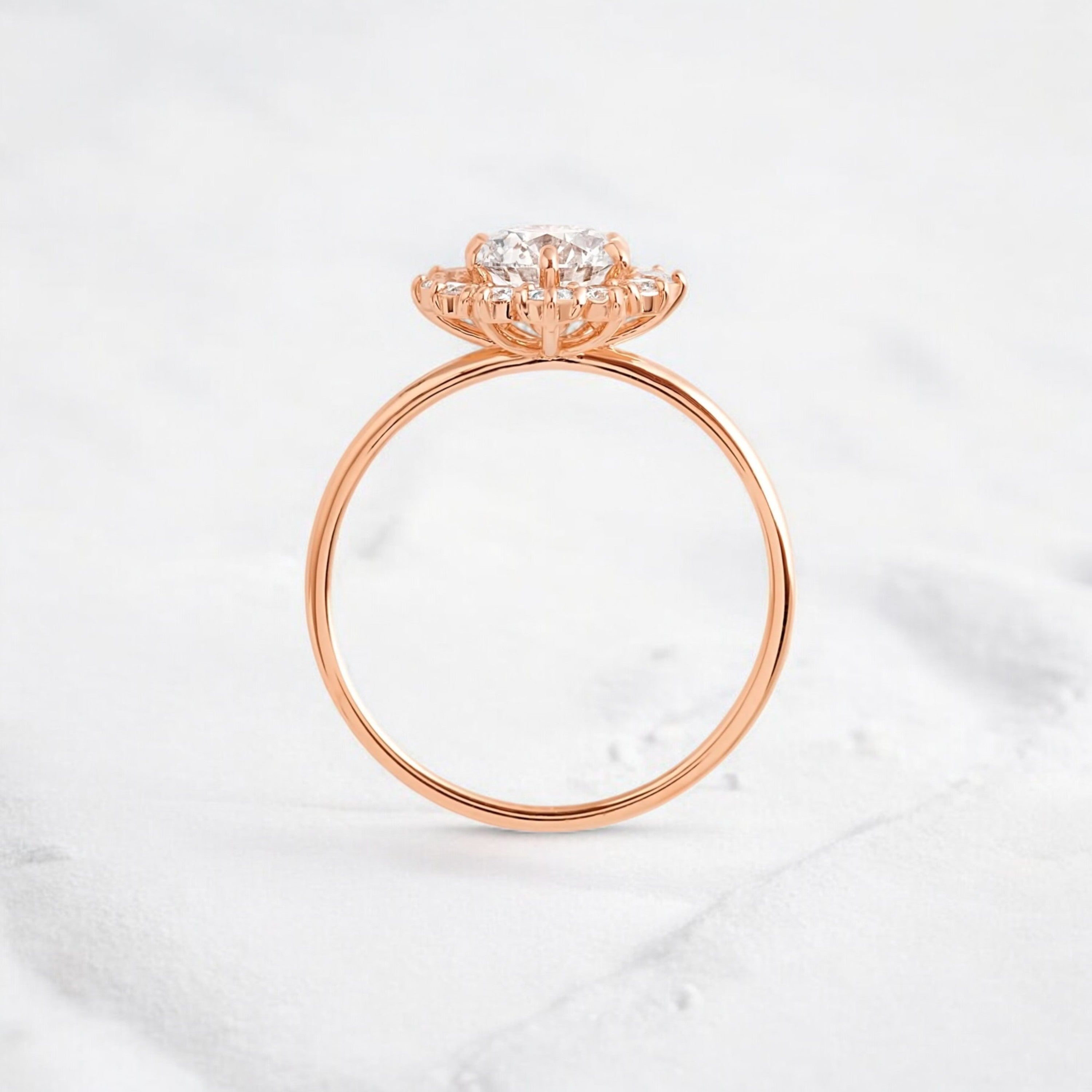 handmade-round-cut-1-ct-moissanite-sunflower-halo-engagement-ring-rose-gold-gemfora