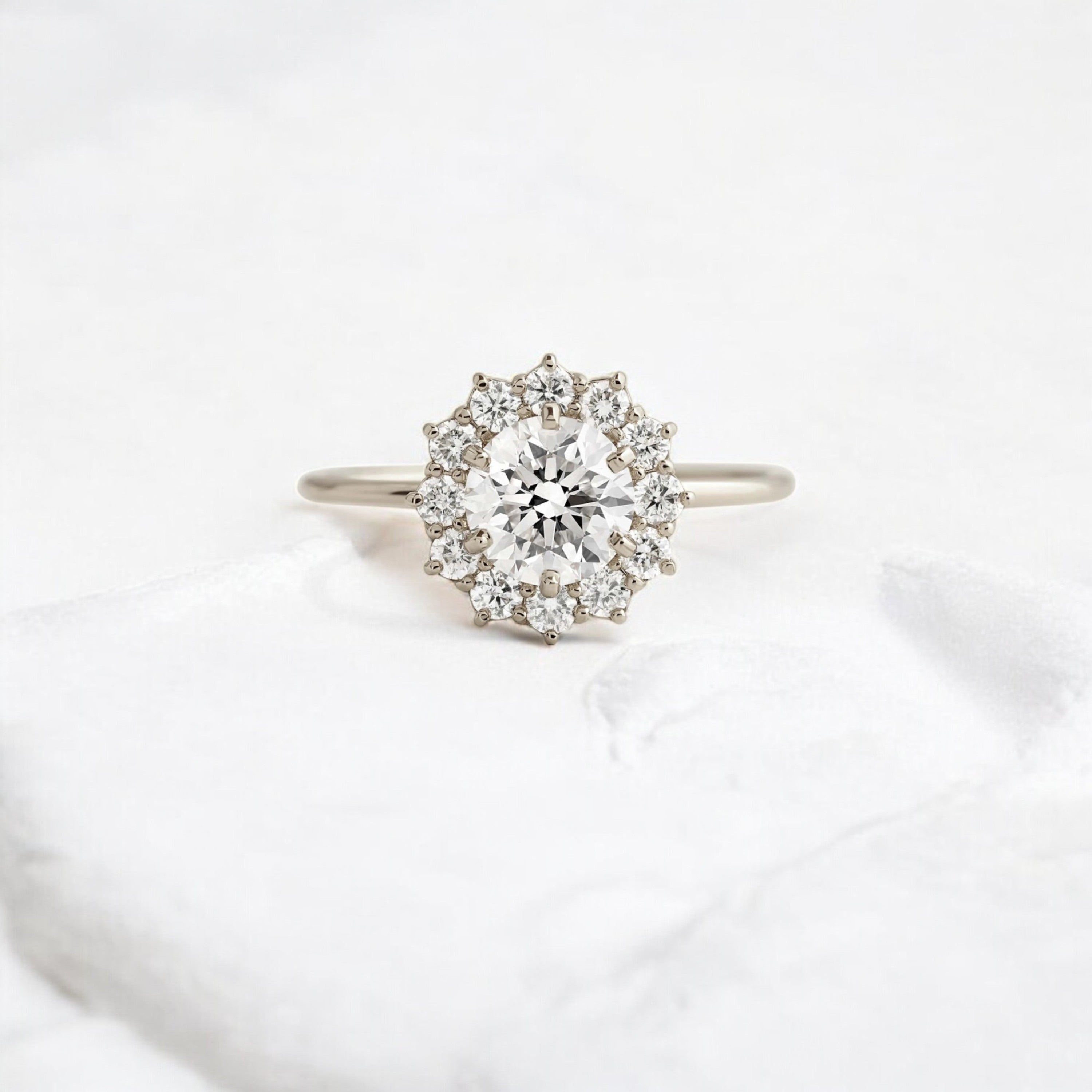 handmade-round-cut-1-ct-moissanite-sunflower-halo-engagement-ring-white-gold-gemfora