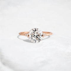 Handmade 2.07 ct Round Cut Moissanite Engagement Ring And Closed Basket With Two Tab Prongs