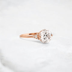 Handmade 2.07 ct Round Cut Moissanite Engagement Ring And Closed Basket With Two Tab Prongs