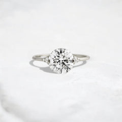 Handmade 2.07 ct Round Cut Moissanite Engagement Ring And Closed Basket With Two Tab Prongs