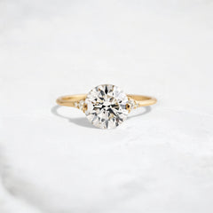 Handmade 2.07 ct Round Cut Moissanite Engagement Ring And Closed Basket With Two Tab Prongs