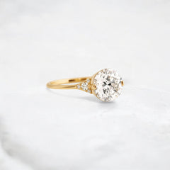 Handmade 2.07 ct Round Cut Moissanite Engagement Ring And Closed Basket With Two Tab Prongs