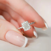 2.0CT Elongated Cushion Cut Moissanite Hidden Halo Engagement Ring