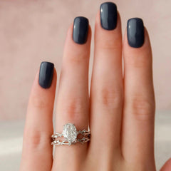 2.0CT Oval Cut Moissanite Twing Halo Bridal Engagement Ring Set