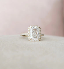 3.50CT Radiant Cut Halo Moissanite Engagement Ring