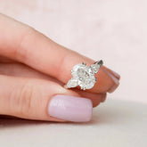 3.5CT Oval Cut Moissanite Diamond Cathedral Setting Three Stone Engagement Ring