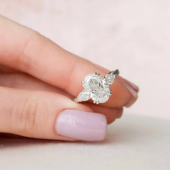 3.5CT Oval Cut Moissanite Diamond Cathedral Setting Three Stone Engagement Ring