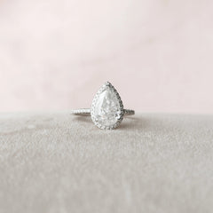 2.50CT Pear Cut Halo Moissanite Engagement Ring