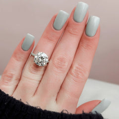 5.0CT Round Brilliant Cut Moissanite Hidden Halo Three Side Pave Engagement Ring