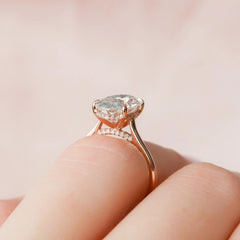 3.50CT Oval Cut Hidden Halo Moissanite Cathedral Solitaire Engagement Ring