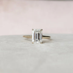 4.0CT Emerald Cut Hidden Halo Moissanite Cathedral Solitaire Engagement Ring