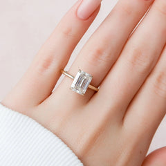 4.0CT Emerald Cut Hidden Halo Moissanite Cathedral Solitaire Engagement Ring