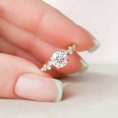 1.0CT Round Cut Moissanite Diamond Cluster Engagement Ring