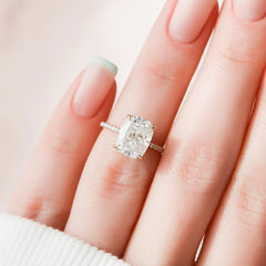 4.0CT Elongated Cushion Cut Moissanite Perfect Hidden Halo Engagement Ring
