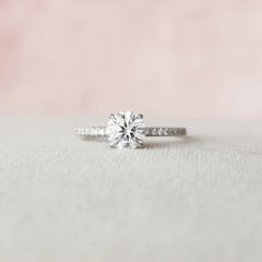 1.0CT Round Cut Lab Grown Diamond Pave With Hidden Halo Engagement Ring