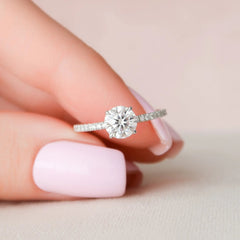 1.0CT Round Cut Lab Grown Diamond Pave With Hidden Halo Engagement Ring