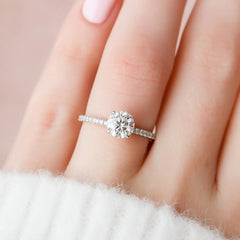 1.0CT Round Cut Lab Grown Diamond Pave With Hidden Halo Engagement Ring