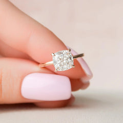 2.0CT Cushion Cut Hidden Halo Moissanite Engagement Ring