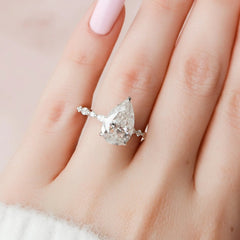 4.0CT Pear Cut Hidden Halo Moissanite Engagement Ring