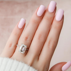 5.0CT Emerald Cut Moissanite Hidden Halo Engagement Ring
