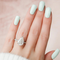 5.0CT Pear Cut Moissanite Hidden Halo Three Side Pave Engagement Ring