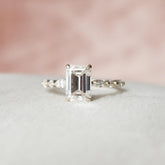 Emerald Cut Hidden Halo 2.0CT Moissanite Pavé Engagement Ring