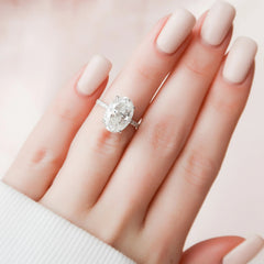 5.0CT Oval Cut Hidden Halo Moissanite Engagement Ring