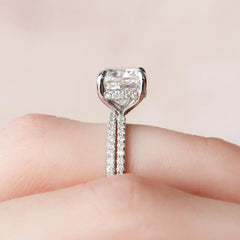 2.50CT Cushion Cut Moissanite Hidden Halo Bridal Engagement Ring Set