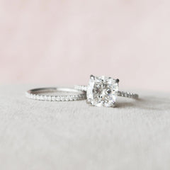 2.50CT Cushion Cut Moissanite Hidden Halo Bridal Engagement Ring Set