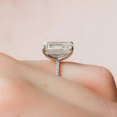 5.0CT Emerald Cut Moissanite Hidden Halo Engagement Ring
