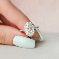 2.50CT Oval Cut Halo Moissanite Diamond Pave Engagement Ring