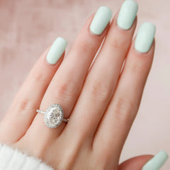 2.50CT Oval Cut Halo Moissanite Diamond Pave Engagement Ring