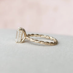 2.0CT Emerald Cut Braided Moissanite Hidden Halo Engagement Ring