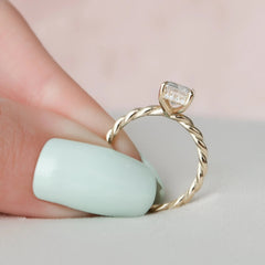 2.0CT Emerald Cut Braided Moissanite Hidden Halo Engagement Ring