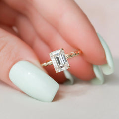2.0CT Emerald Cut Braided Moissanite Hidden Halo Engagement Ring
