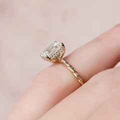 2.0CT Emerald Cut Braided Moissanite Hidden Halo Engagement Ring
