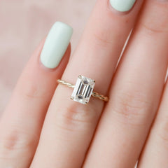2.0CT Emerald Cut Braided Moissanite Hidden Halo Engagement Ring