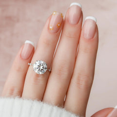 4.0CT Round Brilliant Cut Lab Grown Diamond Engagement Ring – 14K Yellow Gold Petite Pavé Four Prong
