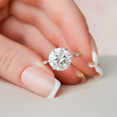 4.0CT Round Brilliant Cut Lab Grown Diamond Engagement Ring – 14K Yellow Gold Petite Pavé Four Prong