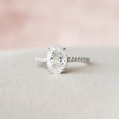 1.50CT Oval Cut Hidden Halo Moissanite Pave Engagement Ring