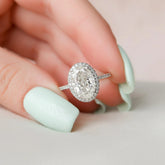 2.50CT Oval Cut Halo Moissanite Diamond Pave Engagement Ring